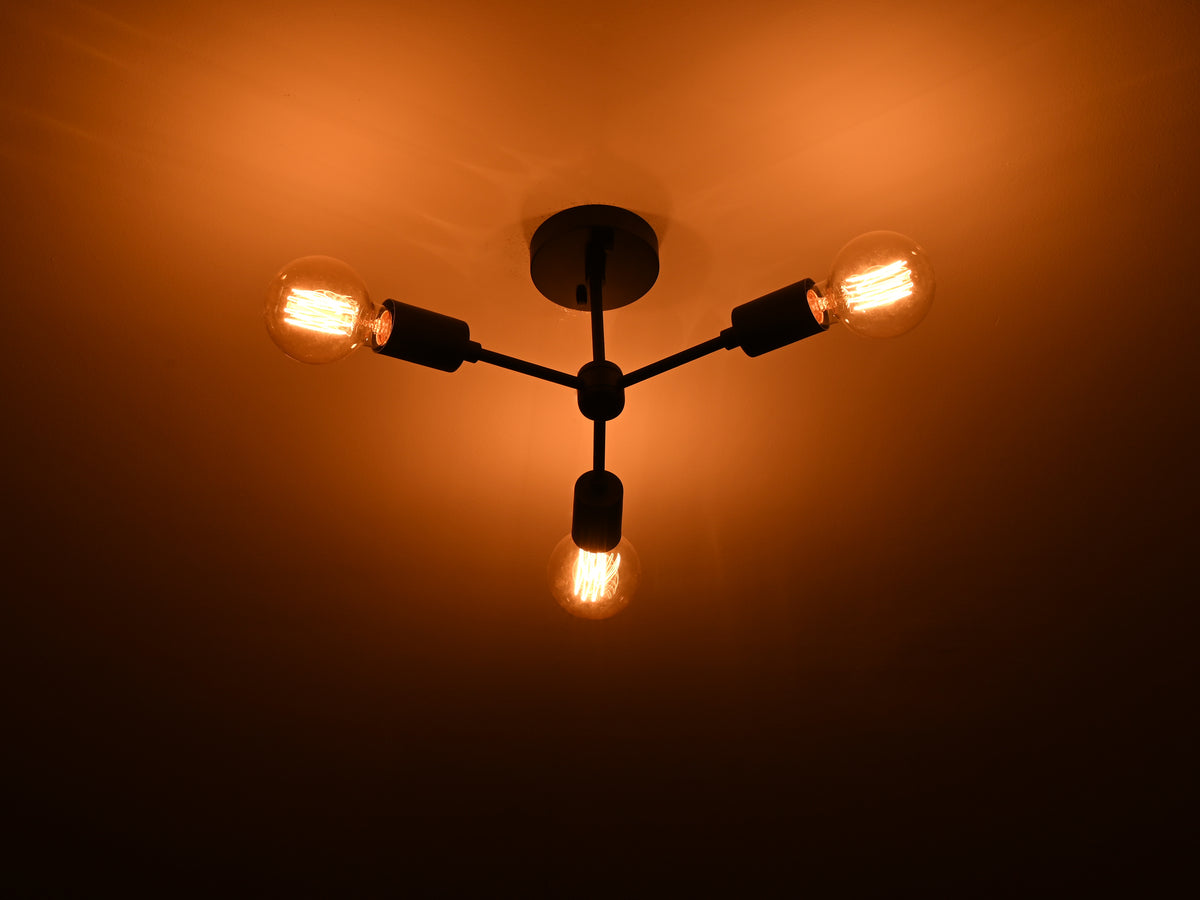 Modern 3-Light Matte Black Chandelier – Compact Ceiling Fixture with Exposed Bulbs - 32206