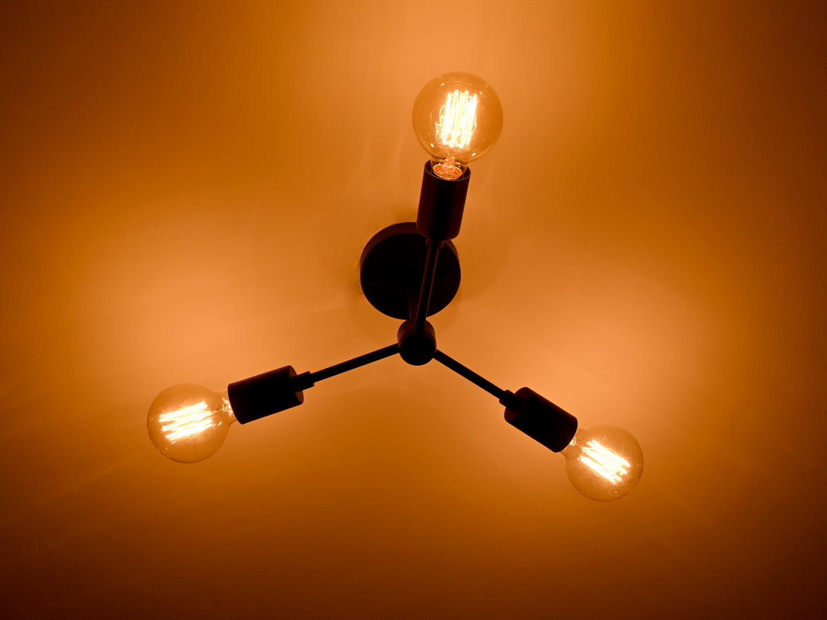 Modern 3-Light Matte Black Chandelier – Compact Ceiling Fixture with Exposed Bulbs - 32206