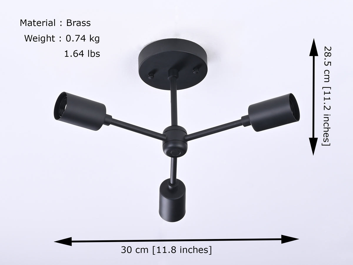 Modern 3-Light Matte Black Chandelier – Compact Ceiling Fixture with Exposed Bulbs - 32206