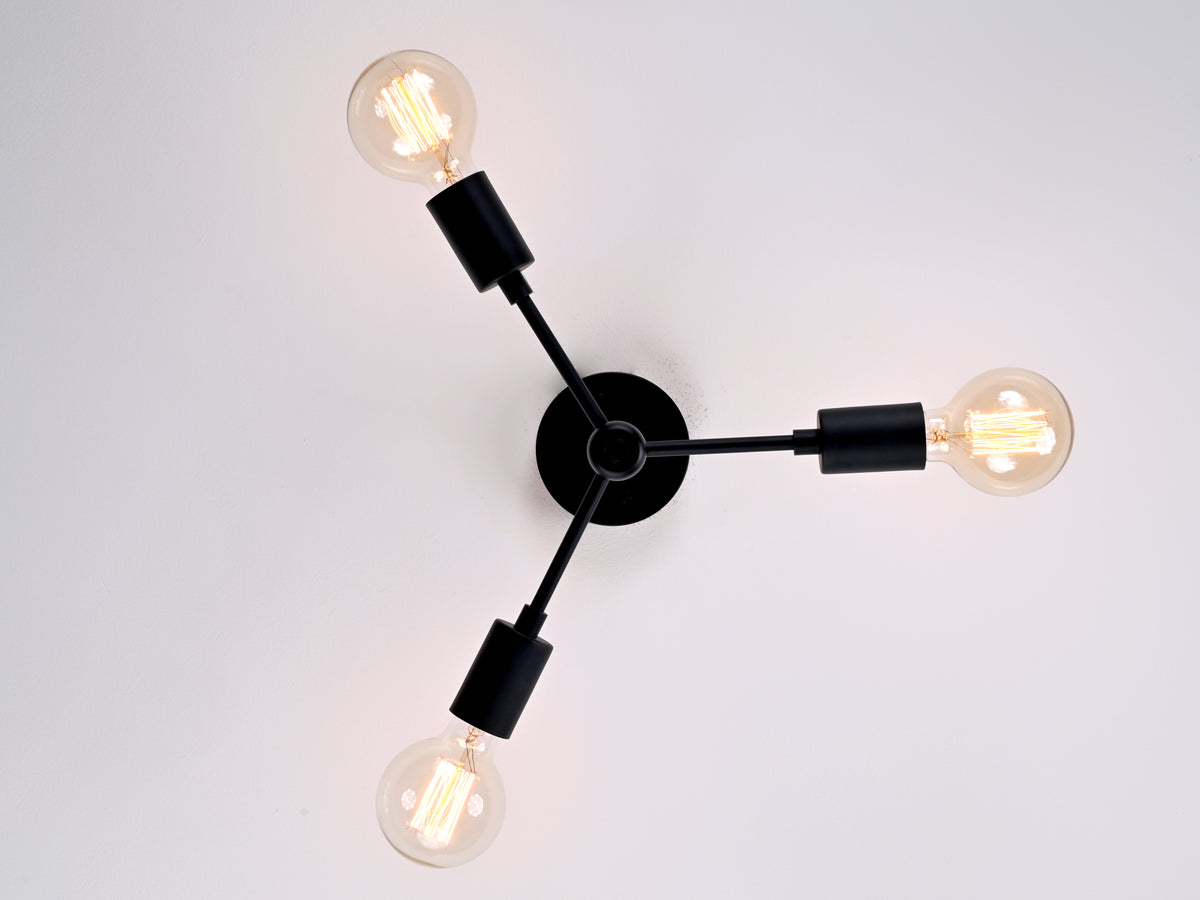 Modern 3-Light Matte Black Chandelier – Compact Ceiling Fixture with Exposed Bulbs - 32206