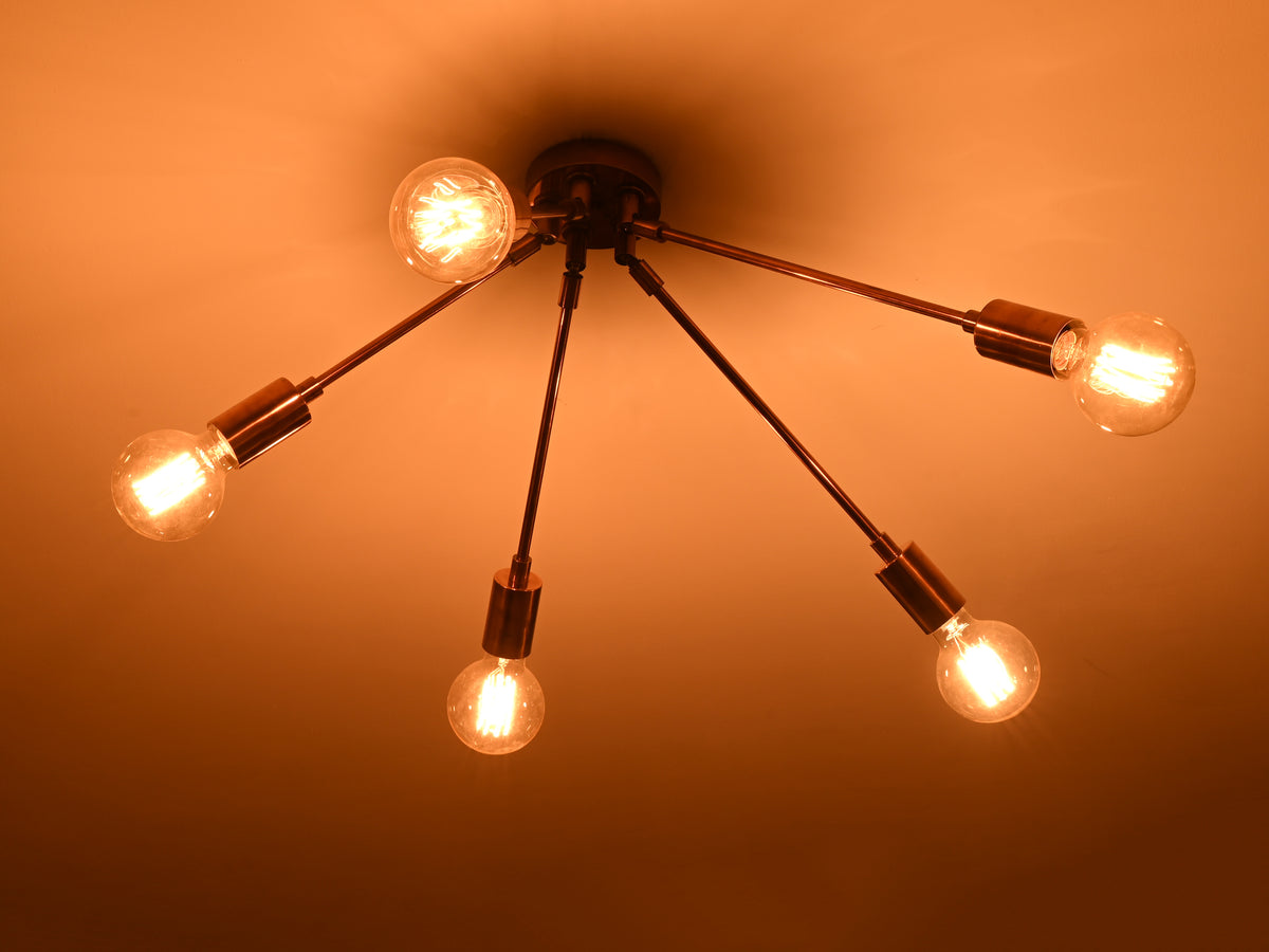 Modern 6-Light Copper Chandelier – Sputnik Style Ceiling Fixture with Globe Bulbs - 32210