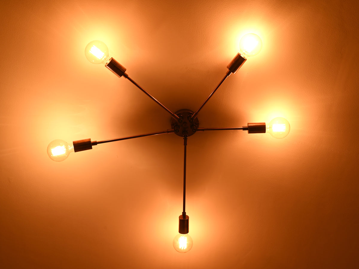 Modern 6-Light Copper Chandelier – Sputnik Style Ceiling Fixture with Globe Bulbs - 32210