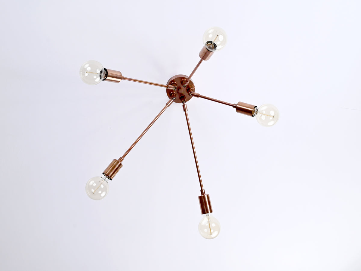 Modern 6-Light Copper Chandelier – Sputnik Style Ceiling Fixture with Globe Bulbs - 32210