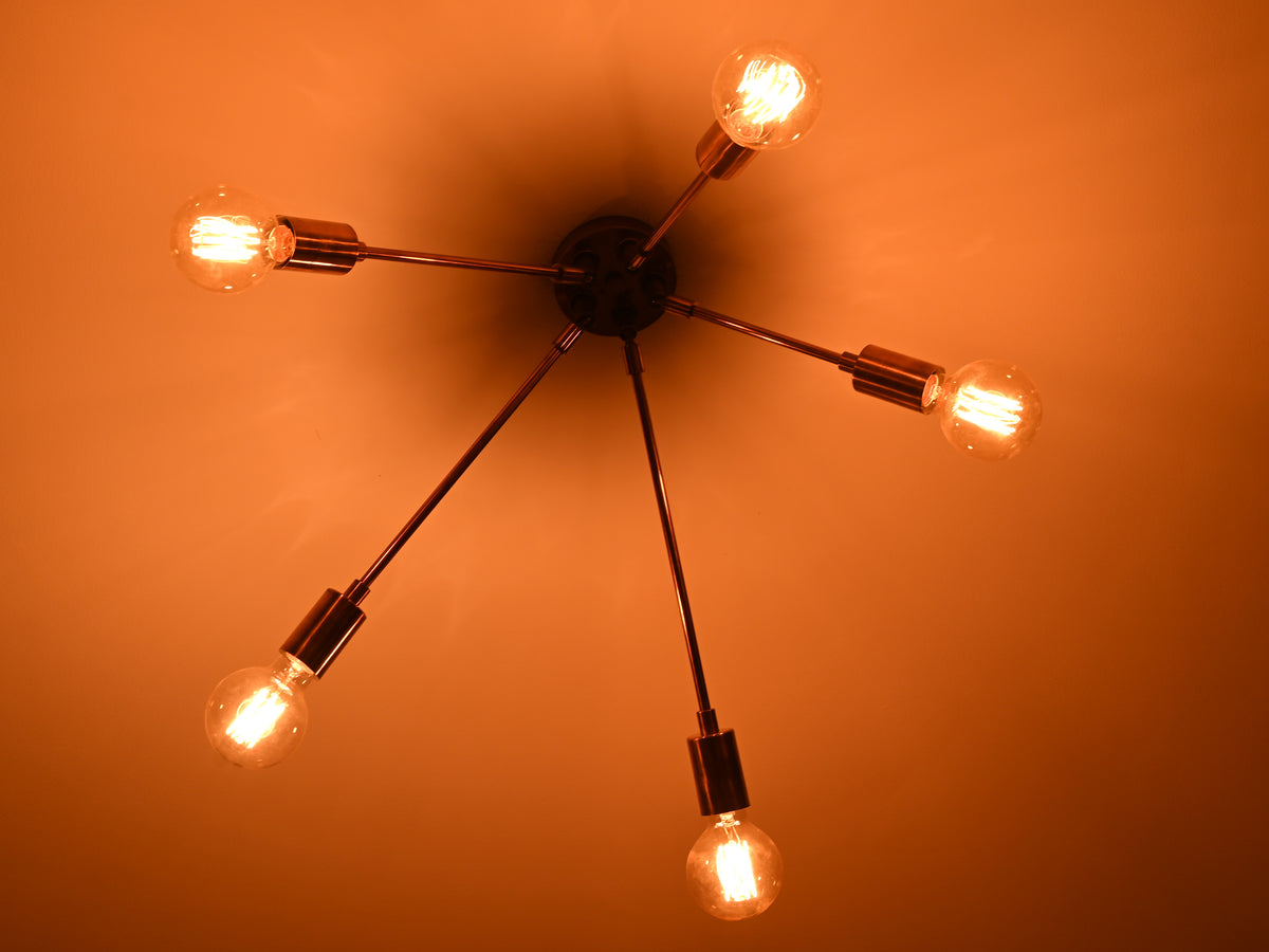 Modern 6-Light Copper Chandelier – Sputnik Style Ceiling Fixture with Globe Bulbs - 32210