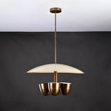 Mid-Century 5-Light Brass Chandelier – Saucer Disc Shade with Sculptural Cup Holders - 32224