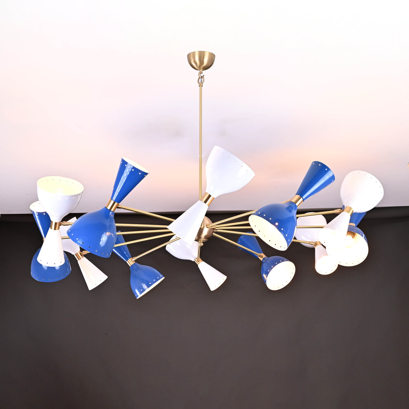 Mid-Century Modern Diabolo Chandelier – 12 Arm, 24 Light Two-Way Ceiling Light | Customizable Brass, Copper, and Color Finish - 32230