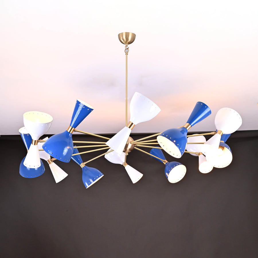 Mid-Century Modern Diabolo Chandelier – 12 Arm, 24 Light Two-Way Ceiling Light | Customizable Brass, Copper, and Color Finish - 32230