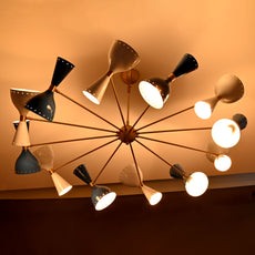 Brass Leaf Studio Industrial Brass Made, Pendant Modern Stilnovo Mid Century Brass Sputnik Diabolo Ceiling Chandelier Light 24 Lights 12 Arms