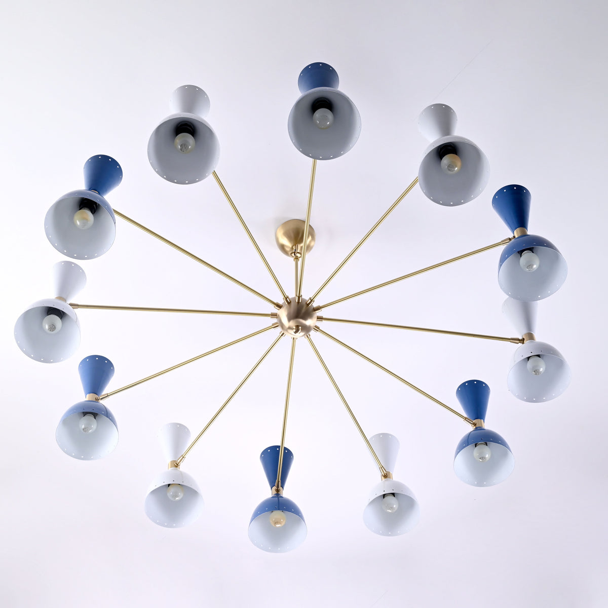 Mid-Century Modern Diabolo Chandelier – 12 Arm, 24 Light Two-Way Ceiling Light | Customizable Brass, Copper, and Color Finish - 32230