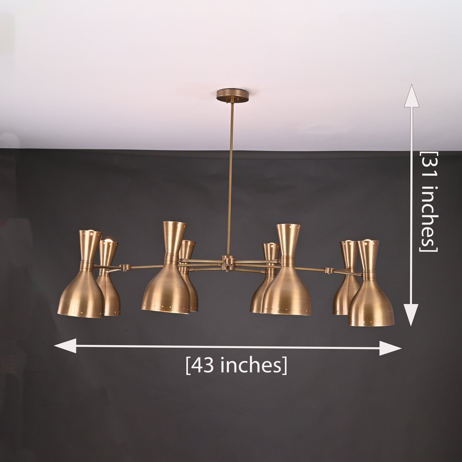 8 Arms Diabolo Style Brass Chandelier 43" Wide - 32236