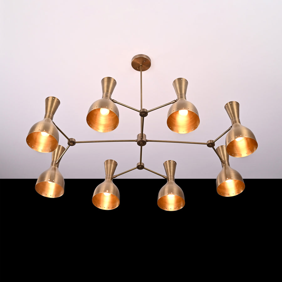 Mid-Century Modern Diabolo Chandelier – Custom Brass or Copper Finish | Double Light Direction | Handcrafted Statement Ceiling Light - 32236