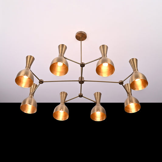 Industrial Brass Made, Diabolo Style Brass Chandelier 8 Arms 16 Lights 1950s Inspired Design Brass Custom Lamp Italian Designer Light Brass Lamp by BrassLeafStudio