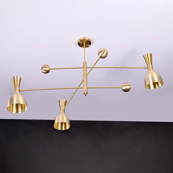 3 Arms Diabolo Style Brass Chandelier 52" Wide- 32237