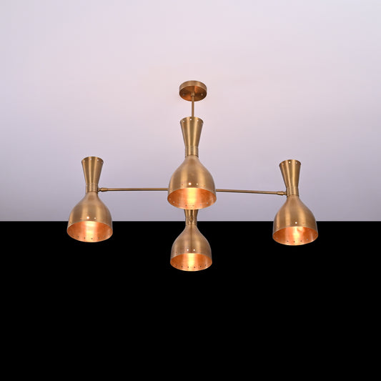 Industrial Brass Made, 4 Arms 8 Lights Brass Diabolo Ceiling Light 1950s Italian Design Handcrafted Brass Custom Lamp Designer Light Handmade Fixture 34" Wide