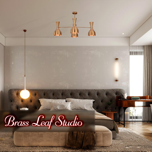 Industrial Brass Made, 4 Arms 8 Lights Brass Diabolo Ceiling Light 1950s Italian Design Handcrafted Brass Custom Lamp Designer Light Handmade Fixture 34" Wide