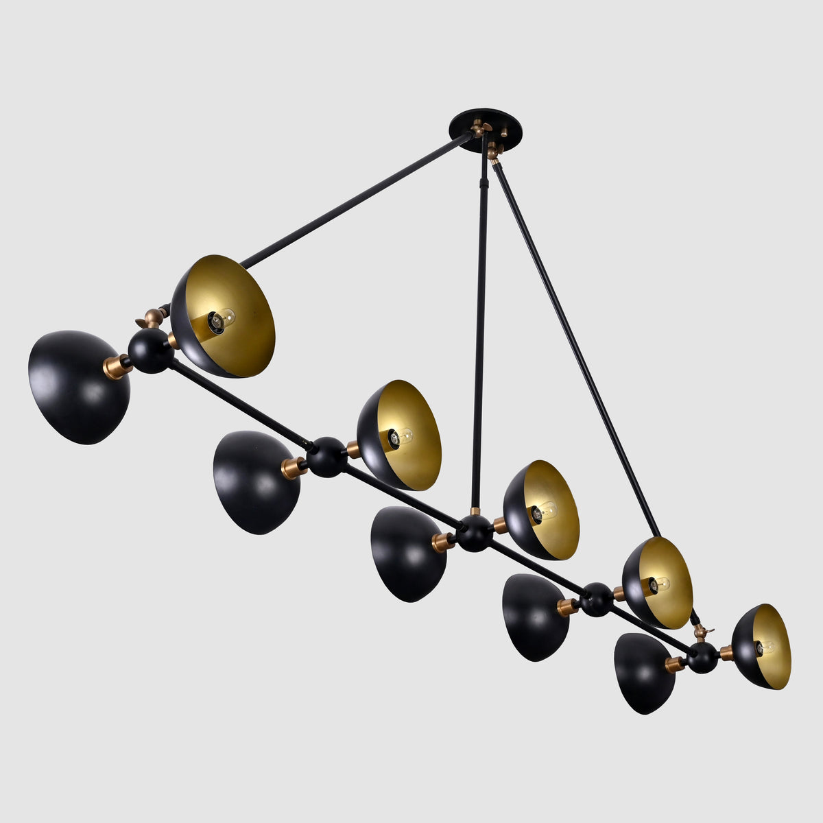 10-Light Custom Brass Chandelier – Dual Wall Illumination | Modern Industrial Statement Lighting - 32243