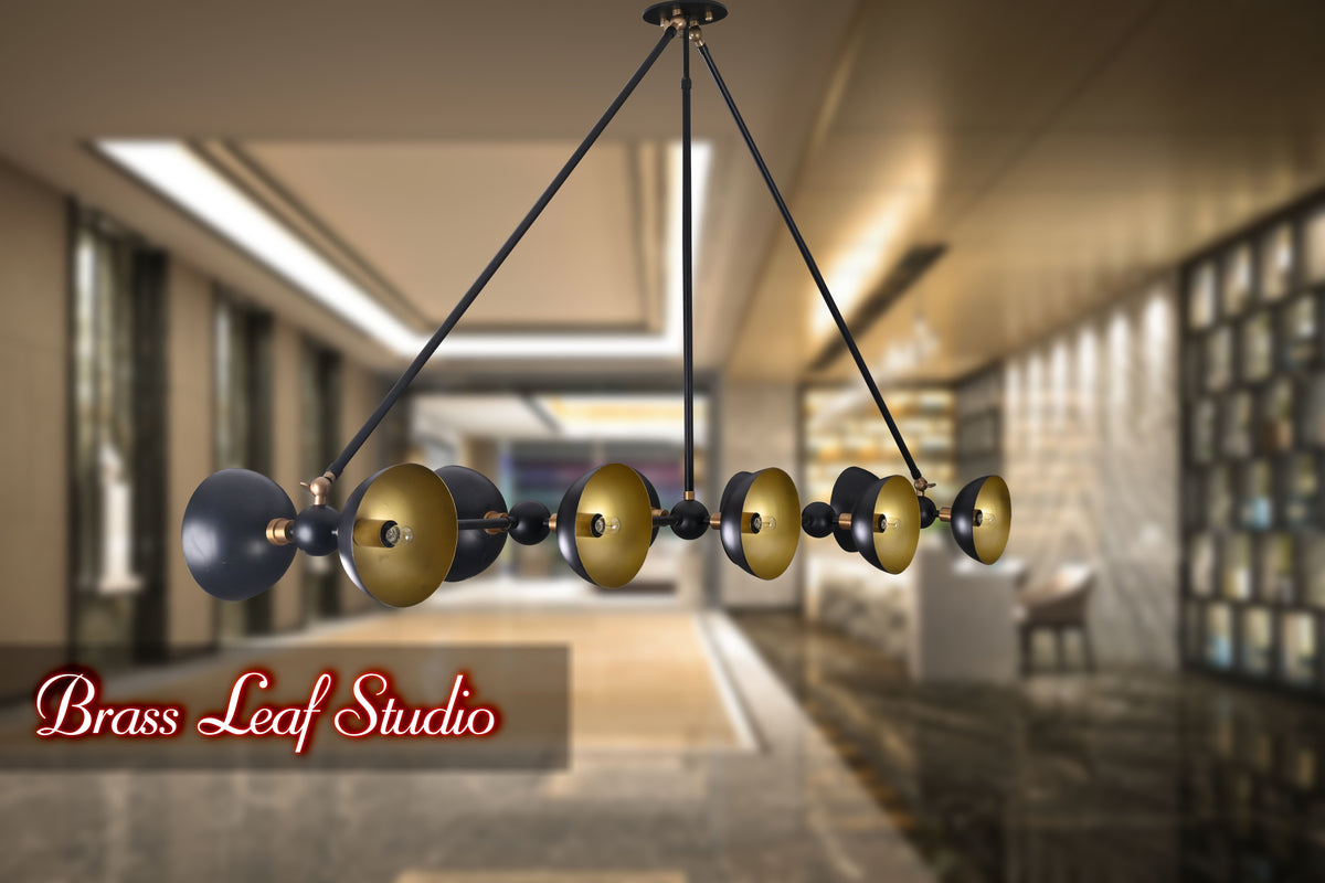 10-Light Custom Brass Chandelier – Dual Wall Illumination | Modern Industrial Statement Lighting - 32243