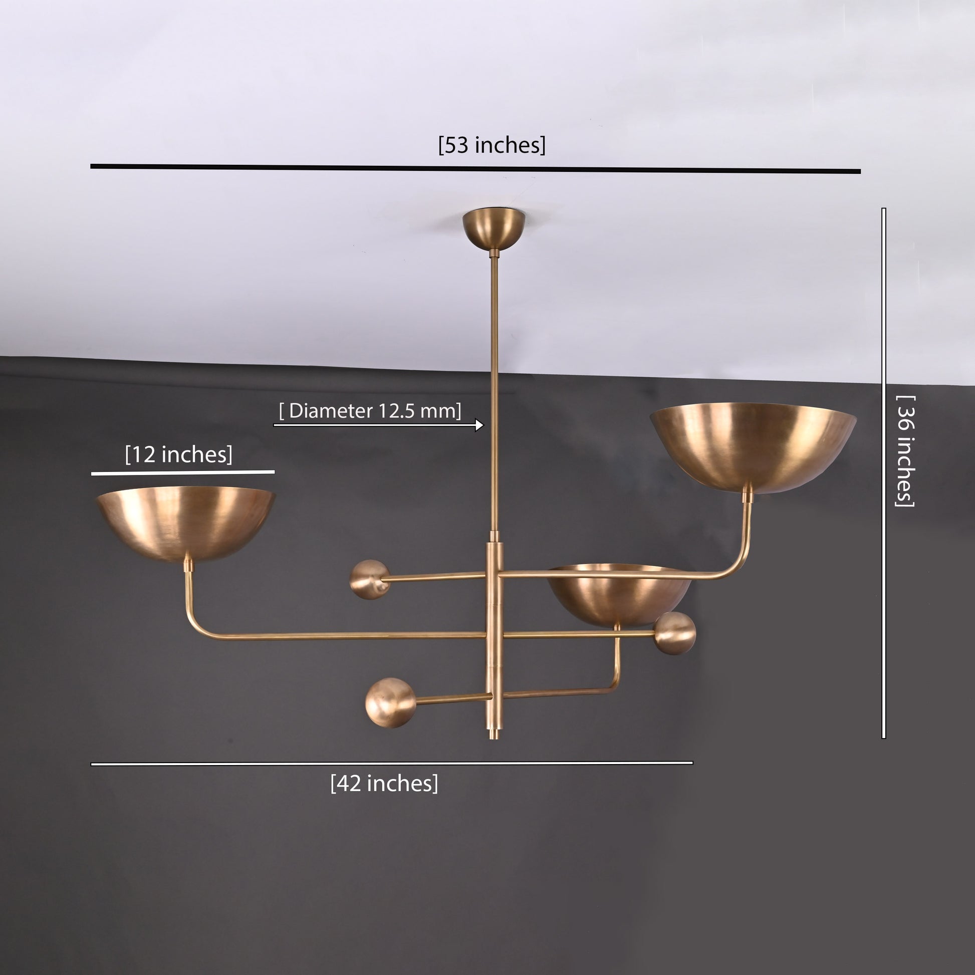 3 Arms Brass Pendant Chandelier 53" Wide - 32248