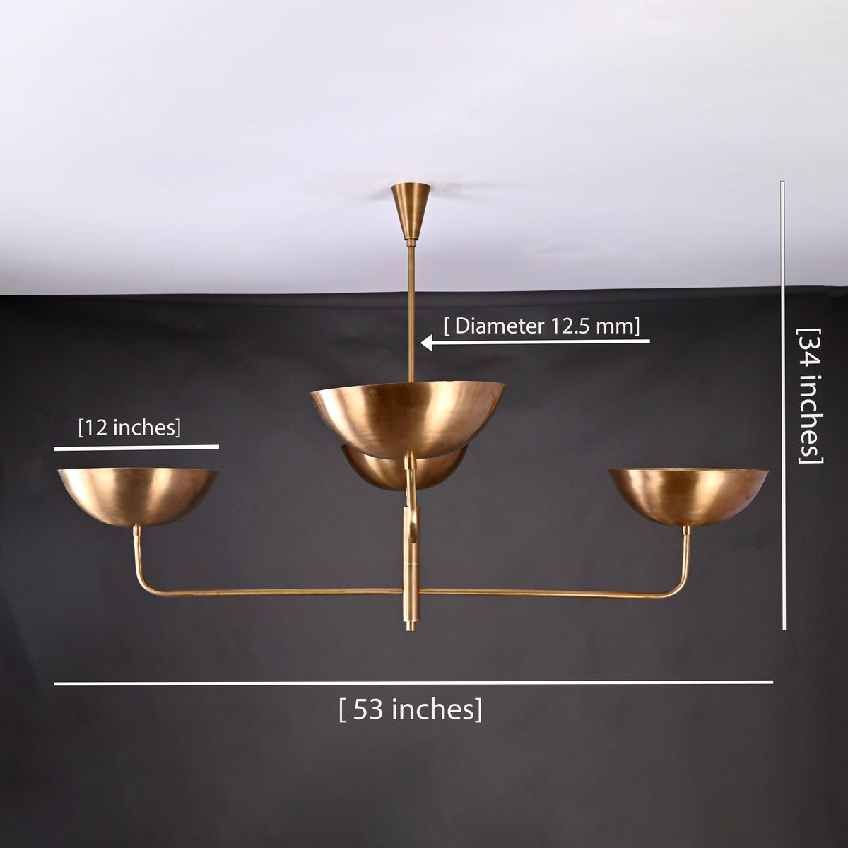 Modern Brass Chandelier – Customizable 4-Light Ceiling Fixture Uplifting Light | Handmade Lighting - 32249