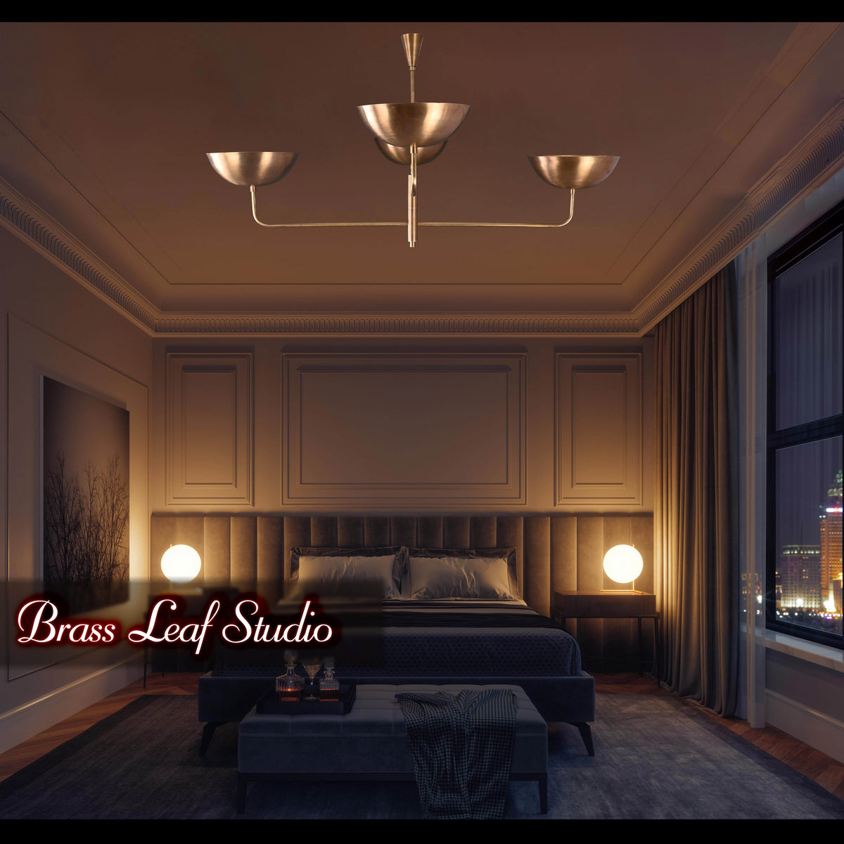 Modern Brass Chandelier – Customizable 4-Light Ceiling Fixture Uplifting Light | Handmade Lighting - 32249