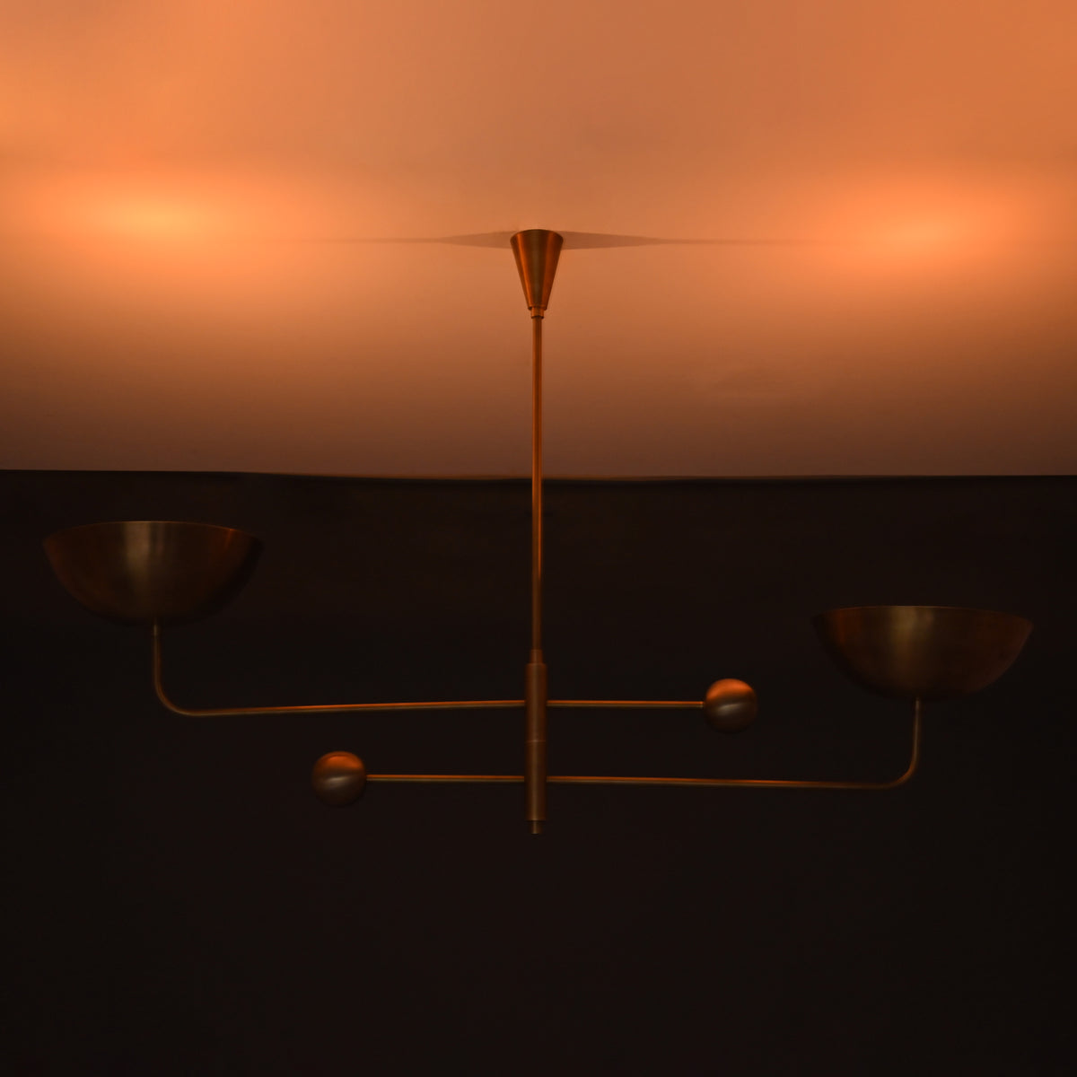 Modern Industrial Brass & Copper Pendant Light | Adjustable Custom Length | 2-Light Uplighting Ceiling Fixture | Handmade Lighting - 32250