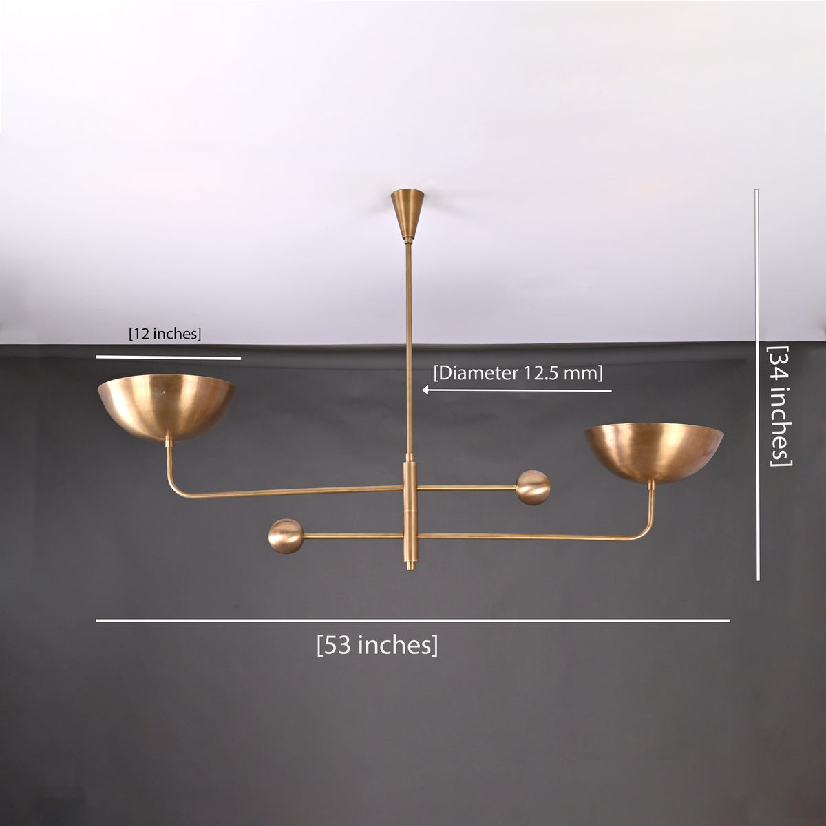 Modern Industrial Brass & Copper Pendant Light | Adjustable Custom Length | 2-Light Uplighting Ceiling Fixture | Handmade Lighting - 32250