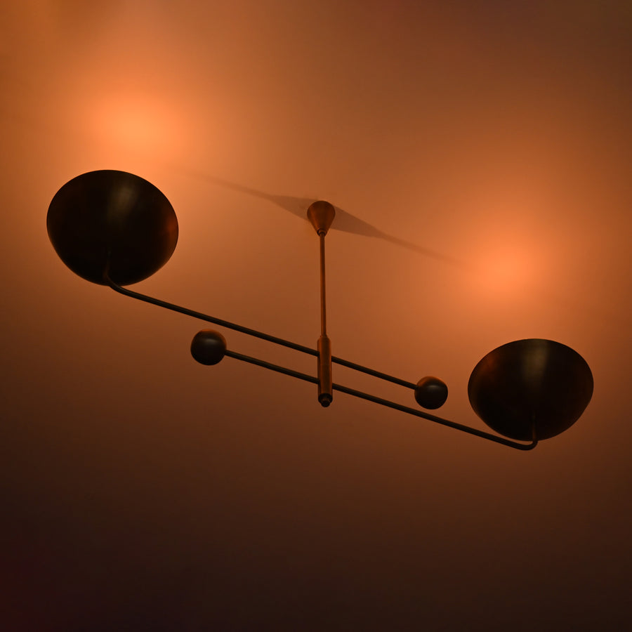 Modern Industrial Brass & Copper Pendant Light | Adjustable Custom Length | 2-Light Uplighting Ceiling Fixture | Handmade Lighting - 32250