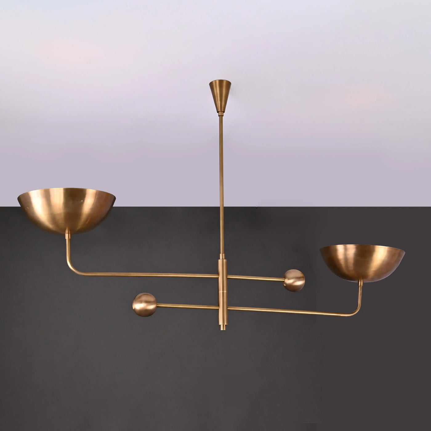 Modern Industrial Brass & Copper Pendant Light | Adjustable Custom Length | 2-Light Uplighting Ceiling Fixture | Handmade Lighting - 32250