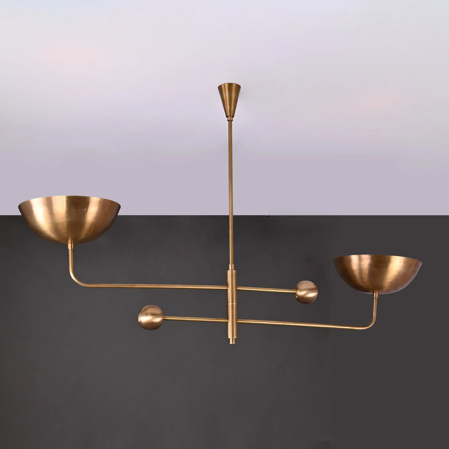 Modern Industrial Brass & Copper Pendant Light | Adjustable Custom Length | 2-Light Uplighting Ceiling Fixture | Handmade Lighting - 32250