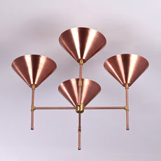 Modern Brass Chandelier – Customizable Four-Light Cone Pendant Light Fixture - 32269