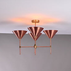 Modern Brass Chandelier – Customizable Four-Light Cone Pendant Light Fixture - 32269