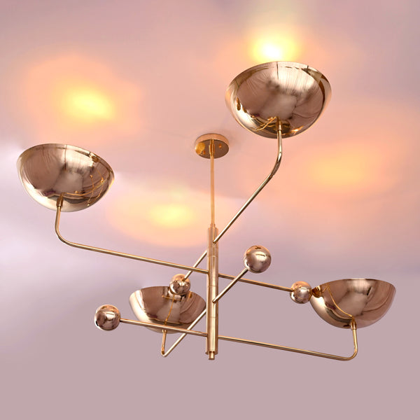 4 Arms Large Brass Orbital Pendant Lamp 54" Wide - 32278