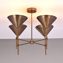 Modern Brass Chandelier – Customizable Four-Light Cone Pendant Light Fixture - 32282