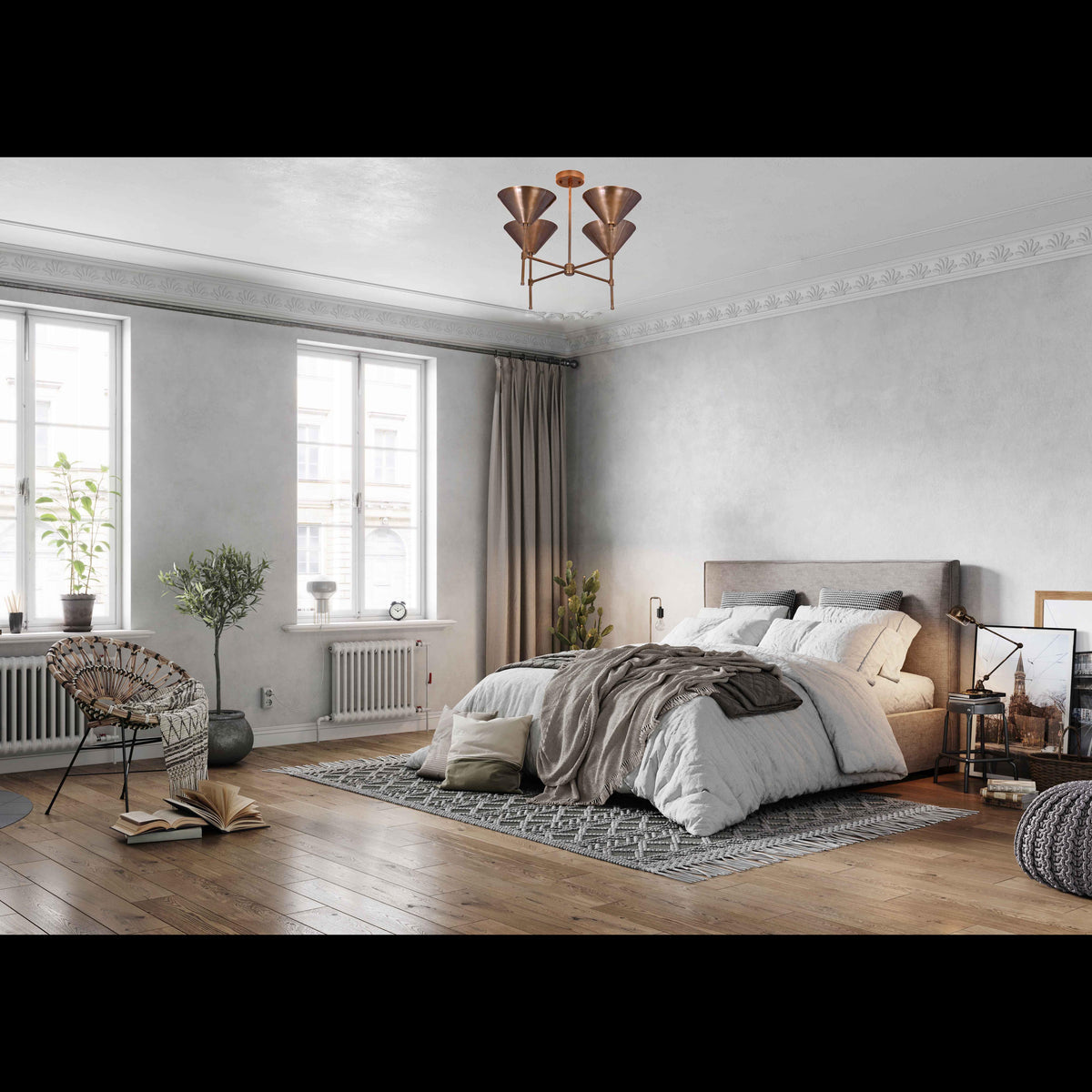 Barcelona Apex  -  Uplifting Brass Chandelier - 4 Lights - 32282