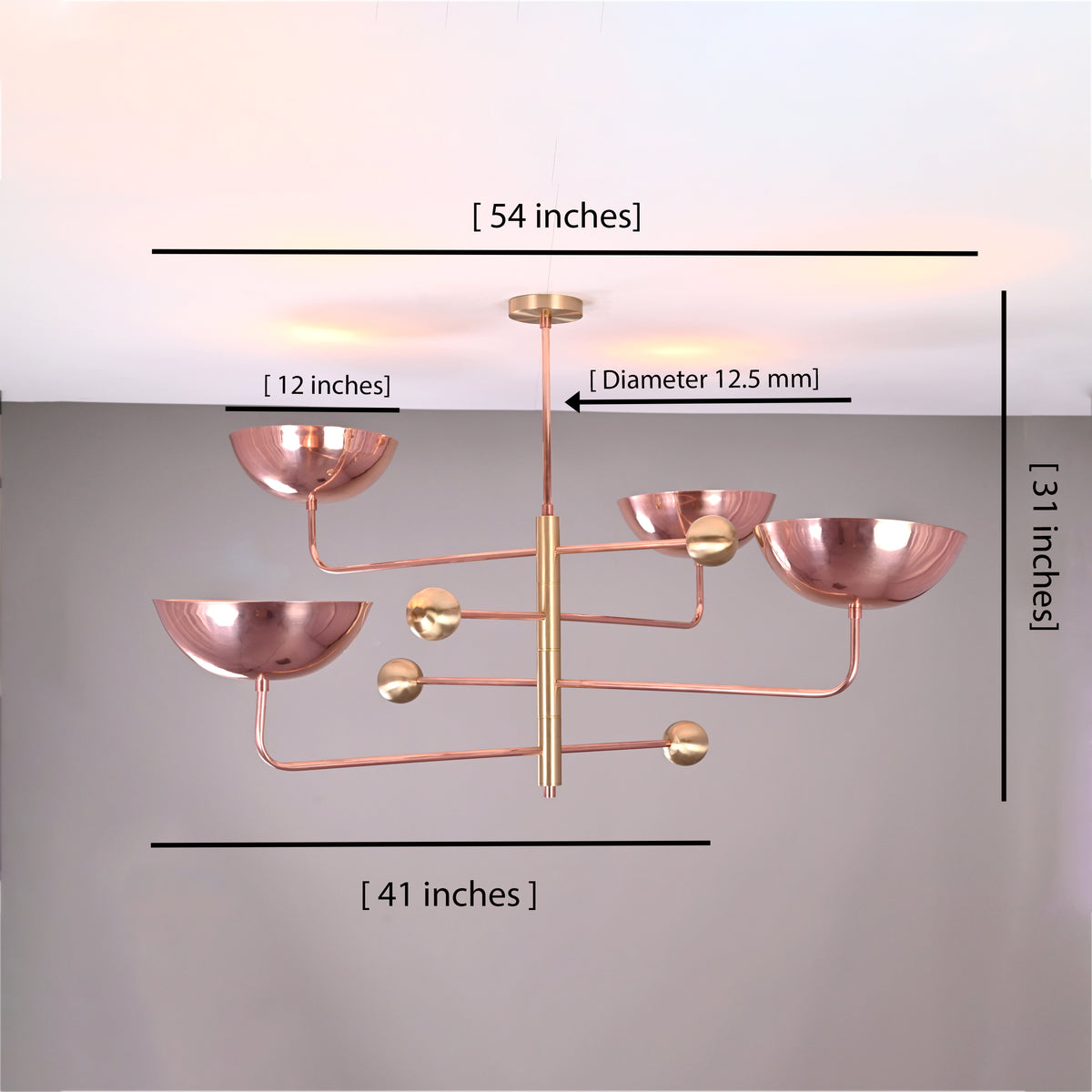 Custom 4-Light Uplight Chandelier | Brass or Copper Finish Painted or Patina Options - 32290
