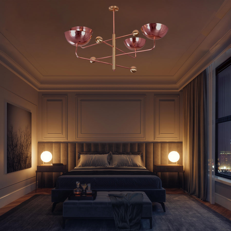 Custom 4-Light Uplight Chandelier | Brass or Copper Finish Painted or Patina Options - 32290