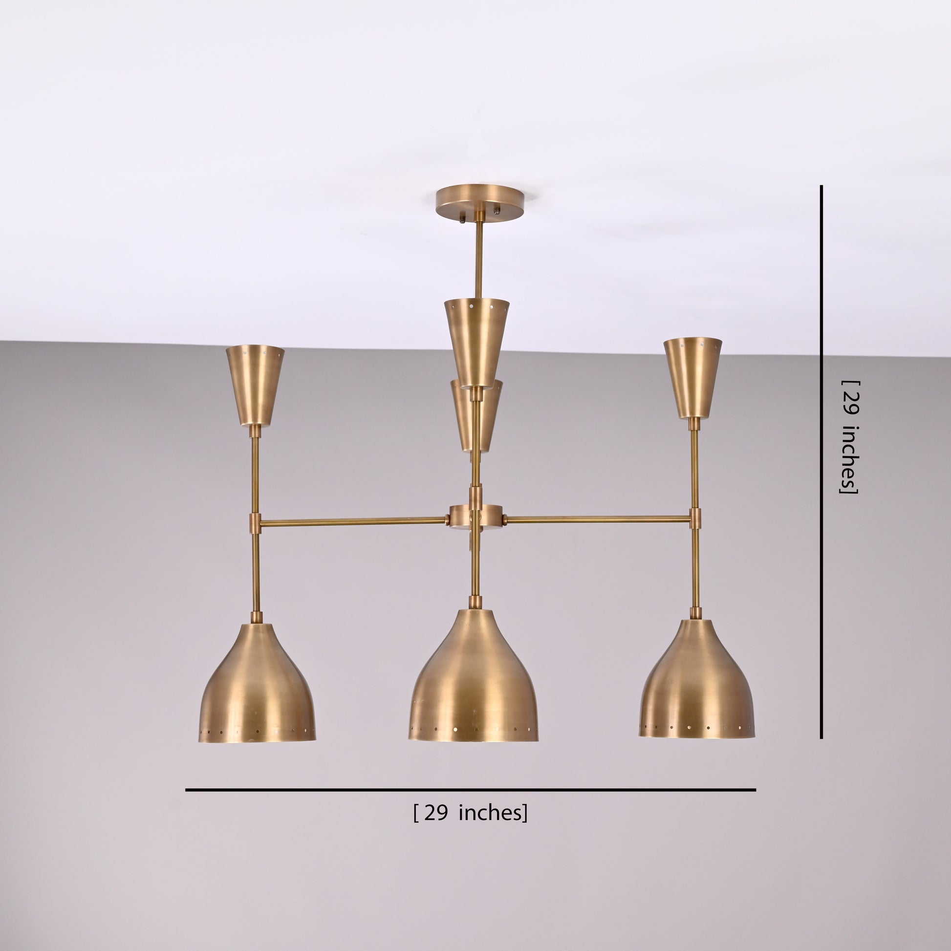 4 Arms Diabolo Style Brass Pendant Lamp 29" Wide - 32293