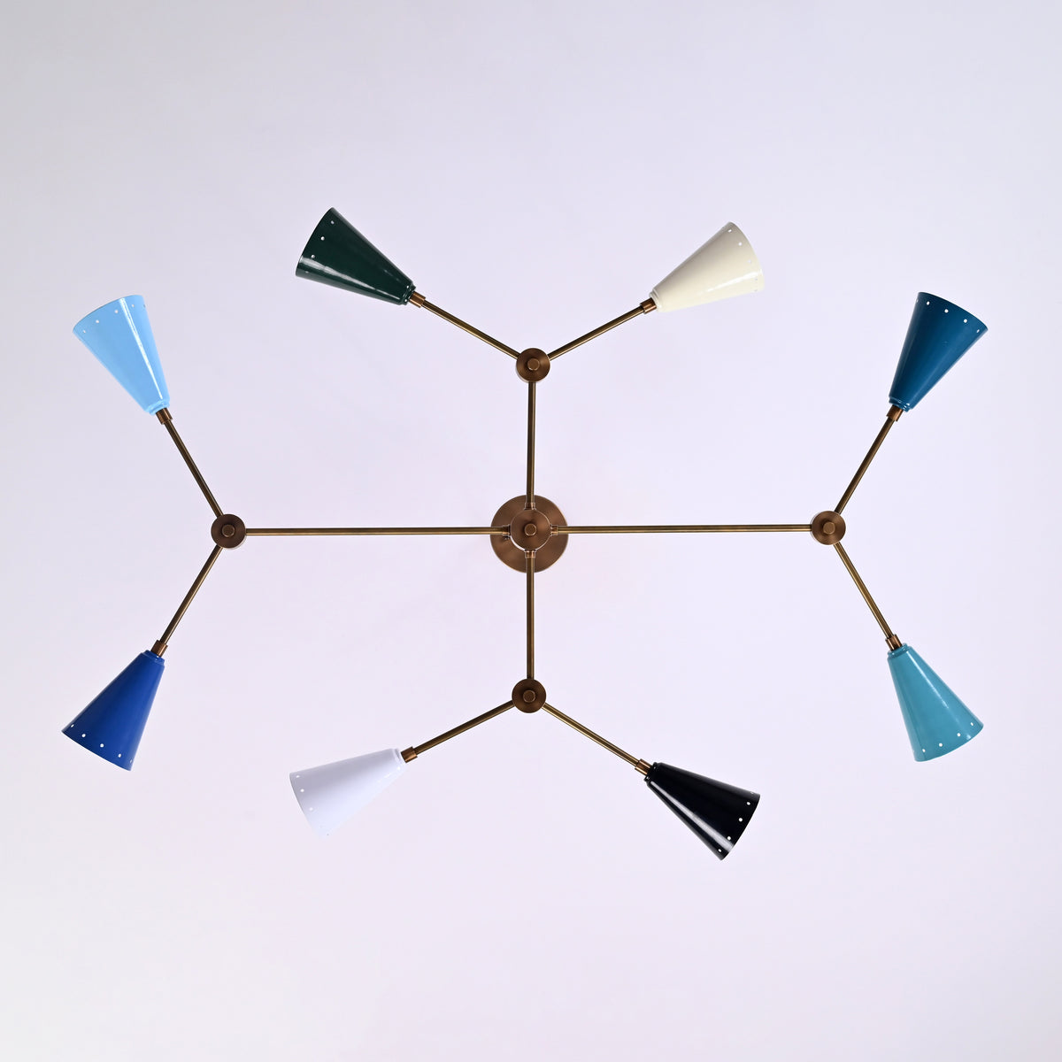 Diabolo 8-Light Chandelier | Customizable | Mid-Century Modern Brass Frame with Painted Shades - 32294