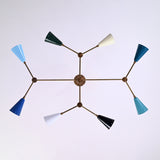 Diabolo 8-Light Chandelier | Customizable | Mid-Century Modern Brass Frame with Painted Shades - 32294
