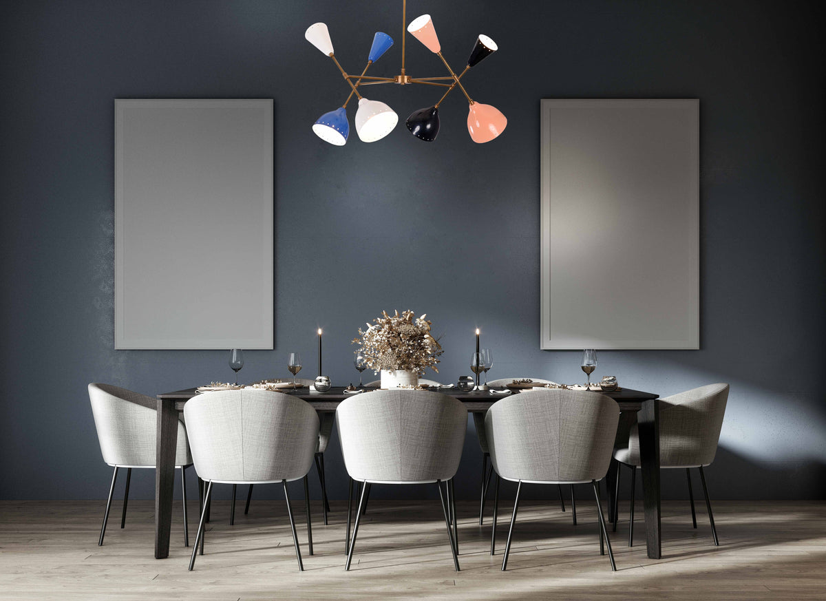 Diabolo Style 8-Light Brass Chandelier | Two-Way Light Mid-Century Modern | Custom Finish Available - 32297