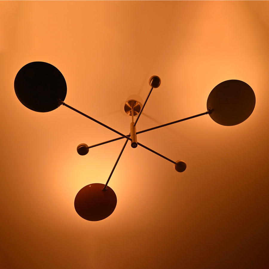 Modern Brass Chandelier | Custom 3-Light Ceiling Fixture | Mid-Century Minimalist Light |  Uplighting Pendant | Handmade to Order - 32300