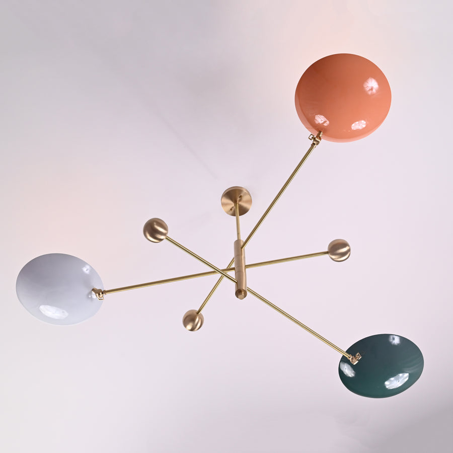 Modern Brass Chandelier | Custom 3-Light Ceiling Fixture | Mid-Century Minimalist Light |  Uplighting Pendant | Handmade to Order - 32300