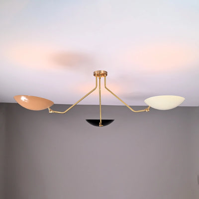 Brass Leaf Studio Industrial Brass Made, 3 Light Elegant Ceiling Flush Mount Pendant Mid Century Modern Raw Brass Sputnik Chandelier Light Fixture