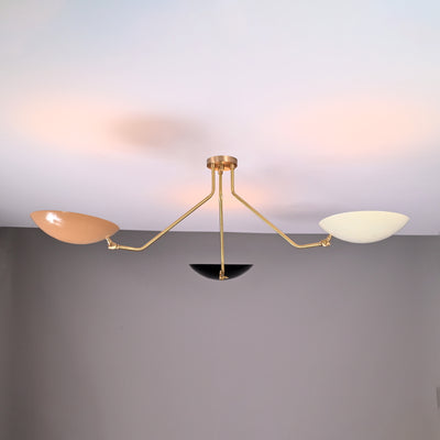 Brass Leaf Studio Industrial Brass Made, 3 Light Elegant Ceiling Flush Mount Pendant Mid Century Modern Raw Brass Sputnik Chandelier Light Fixture