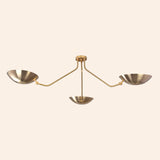 Industrial Brass Made, 3 Arm Elegant Brass Semi Ceiling Flush Light Pendant Mid Century Chandelier Flush Mount Ceiling Light No Shadow Ambient no-Glare Lamp