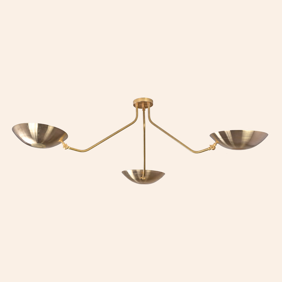 Industrial Brass Made, 3 Arm Elegant Brass Semi Ceiling Flush Light Pendant Mid Century Chandelier Flush Mount Ceiling Light No Shadow Ambient no-Glare Lamp