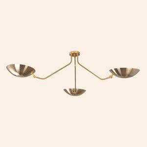 Industrial Brass Made, 3 Arm Elegant Brass Semi Ceiling Flush Light Pendant Mid Century Chandelier Flush Mount Ceiling Light No Shadow Ambient no-Glare Lamp