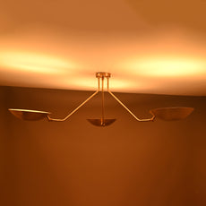 Industrial Brass Made, 3 Arm Elegant Brass Semi Ceiling Flush Light Pendant Mid Century Chandelier Flush Mount Ceiling Light No Shadow Ambient no-Glare Lamp