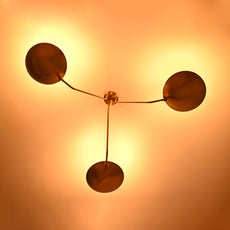 Industrial Brass Made, 3 Arm Elegant Brass Semi Ceiling Flush Light Pendant Mid Century Chandelier Flush Mount Ceiling Light No Shadow Ambient no-Glare Lamp