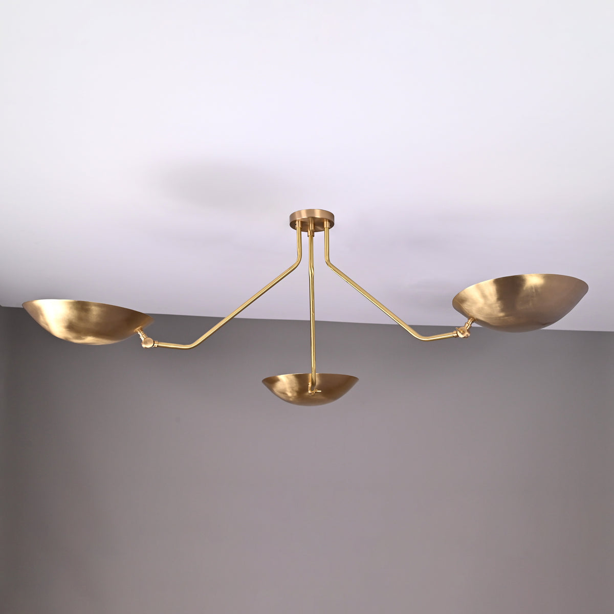 Industrial Brass Made, 3 Arm Elegant Brass Semi Ceiling Flush Light Pendant Mid Century Chandelier Flush Mount Ceiling Light No Shadow Ambient no-Glare Lamp